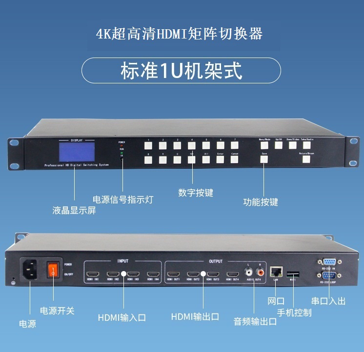 4进4出4K无缝矩阵切换器